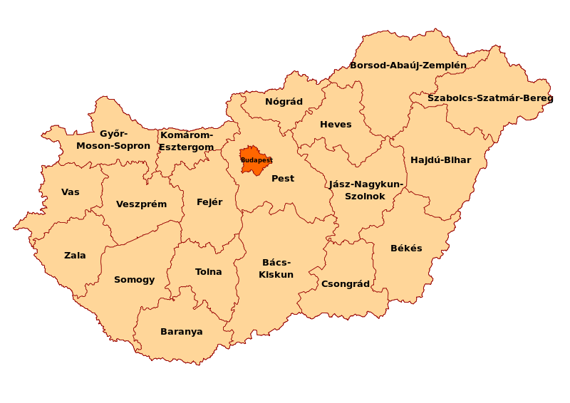 Maďarské župy, mapa s popisem