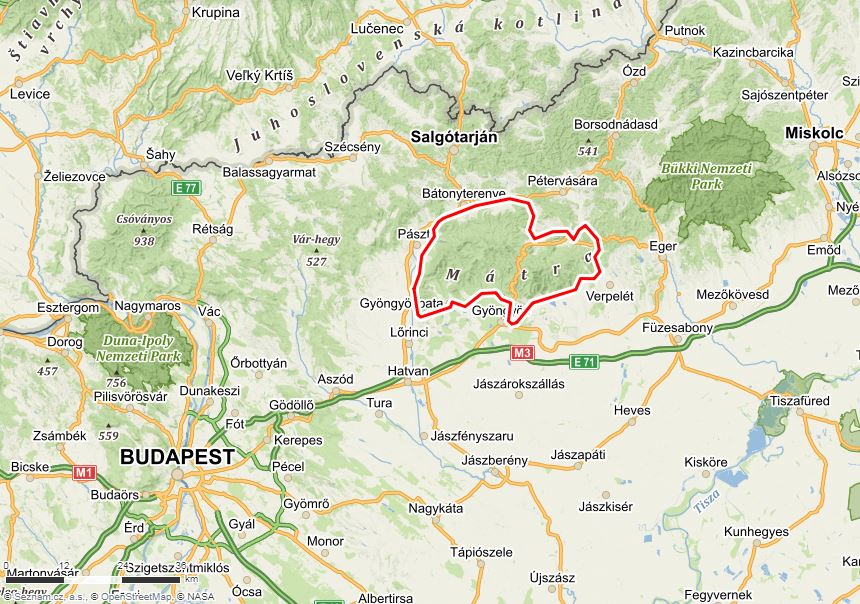 Mapa maďarska - Pohoří Mátra
